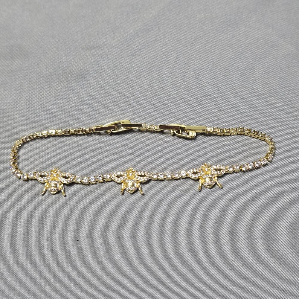 Dainty Gold Tone Bumble Bee Zircon Tennis Bracelet